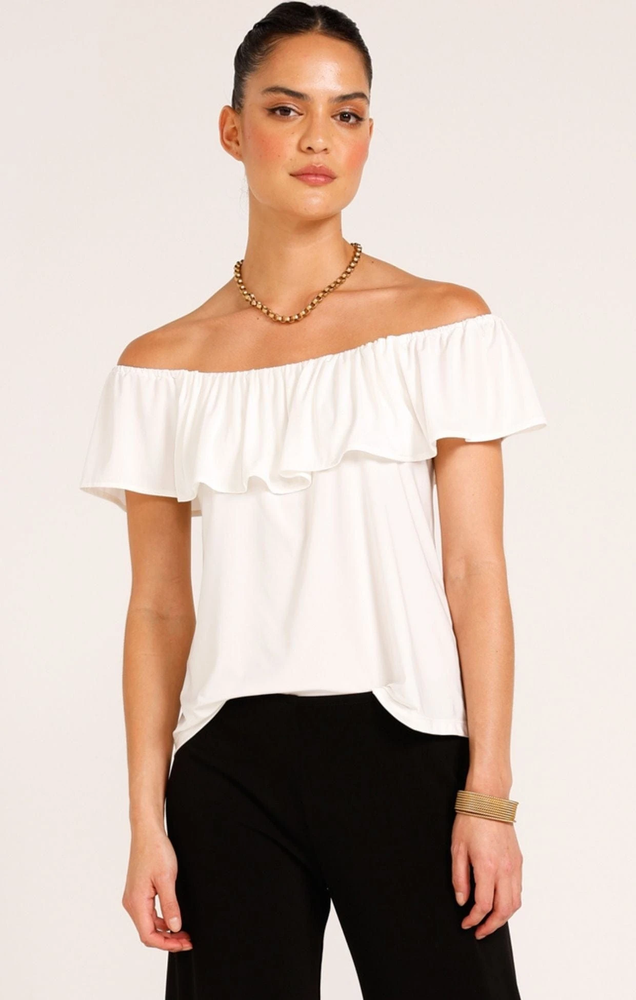 OFF SHOULDER FRILL TOP IN IVORY 3 OFF SHOULDER FRILL TOP IN IVORY