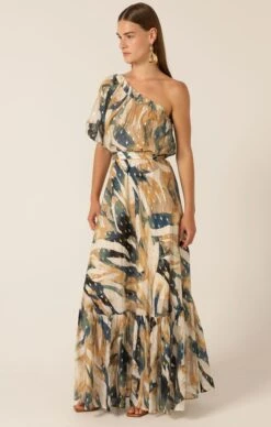 OLIVIERA MAXI DRESS -Clothing Discounts Shop LR OLIVIERAMAXIDRESSINNAVYSANDGOLDABSTRACT11 ELIZAVETAS25