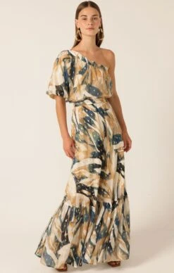 OLIVIERA MAXI DRESS -Clothing Discounts Shop LR OLIVIERAMAXIDRESSINNAVYSANDGOLDABSTRACT19 ELIZAVETAS25