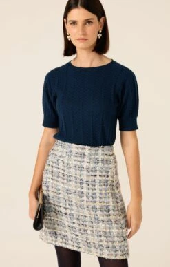 PIXIE PEAK MINI SKIRT -Clothing Discounts Shop LR PIXIEPEAKMINISKIRTINBLUETWEEDWITHBLUEKNIT35 MADIA25