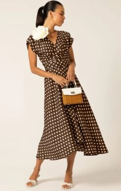 DOTTIE WRAP MIDI DRESS -Clothing Discounts Shop LR POLKADOTWRAPDRESSINCHOCCREAMSPOT42 NINAS25