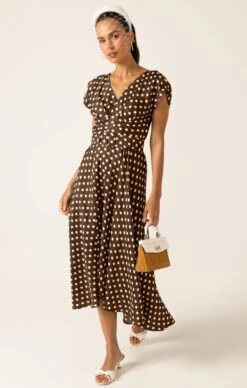 DOTTIE WRAP MIDI DRESS -Clothing Discounts Shop LR POLKADOTWRAPDRESSINCHOCCREAMSPOT48 NINAS25