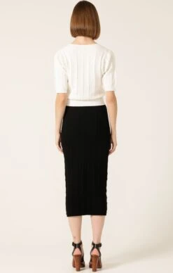 CHEVRON KNIT PENCIL SKIRT IN BLACK -Clothing Discounts Shop LR PUFFSLEEVECHEVRONKNITTOPINIVORYWITHKNITPENCILSKIRTINBLACK1 LILYWSK25