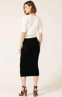 CHEVRON KNIT PENCIL SKIRT IN BLACK -Clothing Discounts Shop LR PUFFSLEEVECHEVRONKNITTOPINIVORYWITHKNITPENCILSKIRTINBLACK3 LILYWSK25