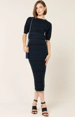 CHEVRON KNIT PENCIL SKIRT IN OCEAN BLACK