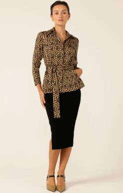 QUENTIN SHIRT -Clothing Discounts Shop LR QUENTINSHIRTINBLACKTANGEOPRINTWITHPENCILSKIRT17 MIASKW25