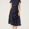 REVERSE WRAP MIDI DRESS IN NAVY WHITE SPOT 2 REVERSE WRAP MIDI DRESS IN NAVY WHITE SPOT -Clothing Discounts Shop LR REVERSEWRAPDRESSINNAVYWHITESPOT80NICOLESC24