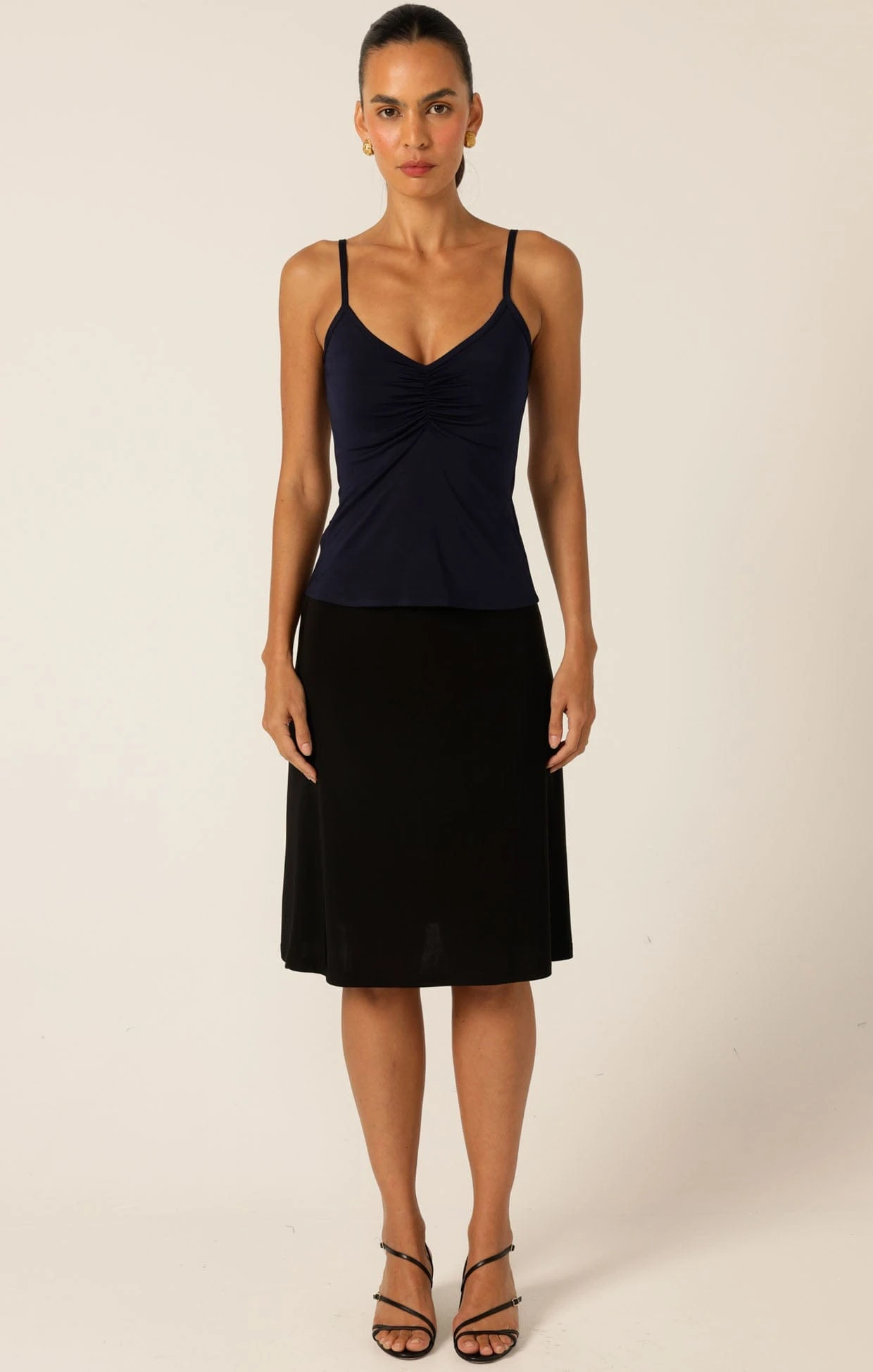 RUCHED GATHERED CAMI SLIP IN NAVY 4 RUCHED GATHERED CAMI SLIP IN NAVY - Image 2