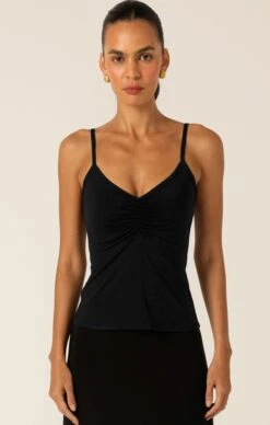 RUCHED GATHERED CAMI IN BLACK