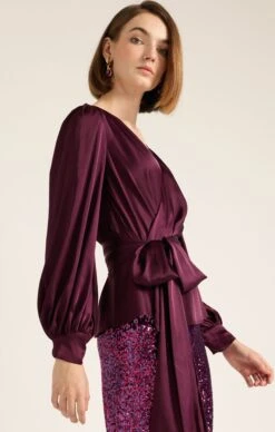 SATIN FAUX WRAP TOP IN CHERRY 12 SATIN FAUX WRAP TOP IN CHERRY -Clothing Discounts Shop LR SATINFAUXWRAPTOPINBLACKCHERRYWITHSEQUINPALAZZOPANTINPINKMULTI31 LILYWSK25