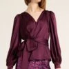 SATIN FAUX WRAP TOP IN CHERRY 1 SATIN FAUX WRAP TOP IN CHERRY -Clothing Discounts Shop LR SATINFAUXWRAPTOPINBLACKCHERRYWITHSEQUINPALAZZOPANTINPINKMULTI39CROP LILYWSK25