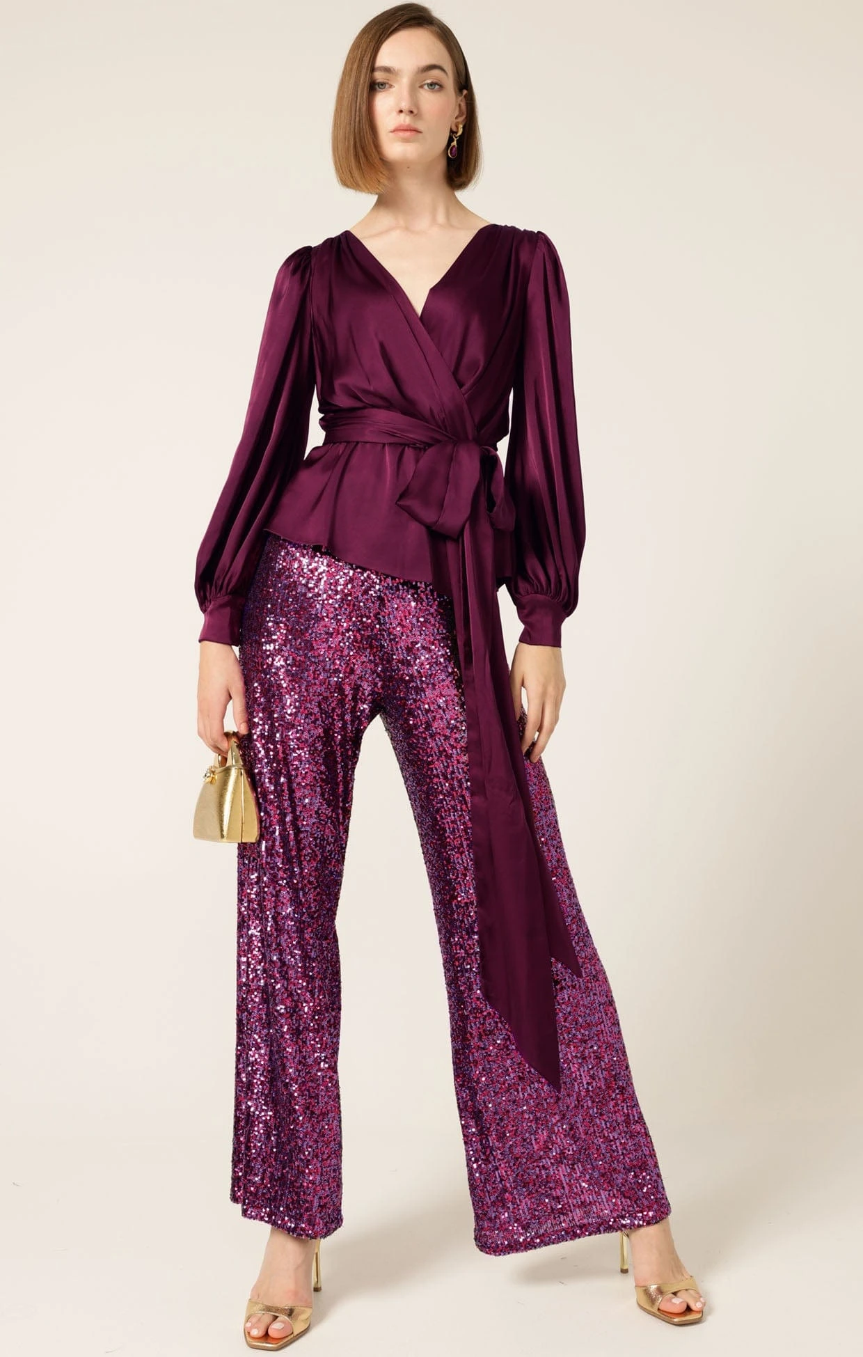 SATIN FAUX WRAP TOP IN CHERRY 5 SATIN FAUX WRAP TOP IN CHERRY - Image 3