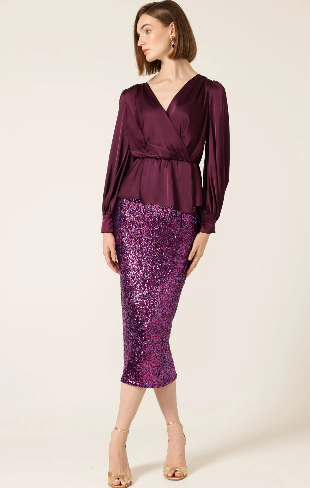 SATIN FAUX WRAP TOP IN CHERRY 8 SATIN FAUX WRAP TOP IN CHERRY - Image 6