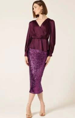 SEQUIN PENCIL SKIRT IN PINK MULTI 11 SEQUIN PENCIL SKIRT IN PINK MULTI -Clothing Discounts Shop LR SATINFAUXWRAPTOPINBLACKCHERRYWITHSEQUINPENCILSKIRTINPINKMULTI16 LILYWSK25