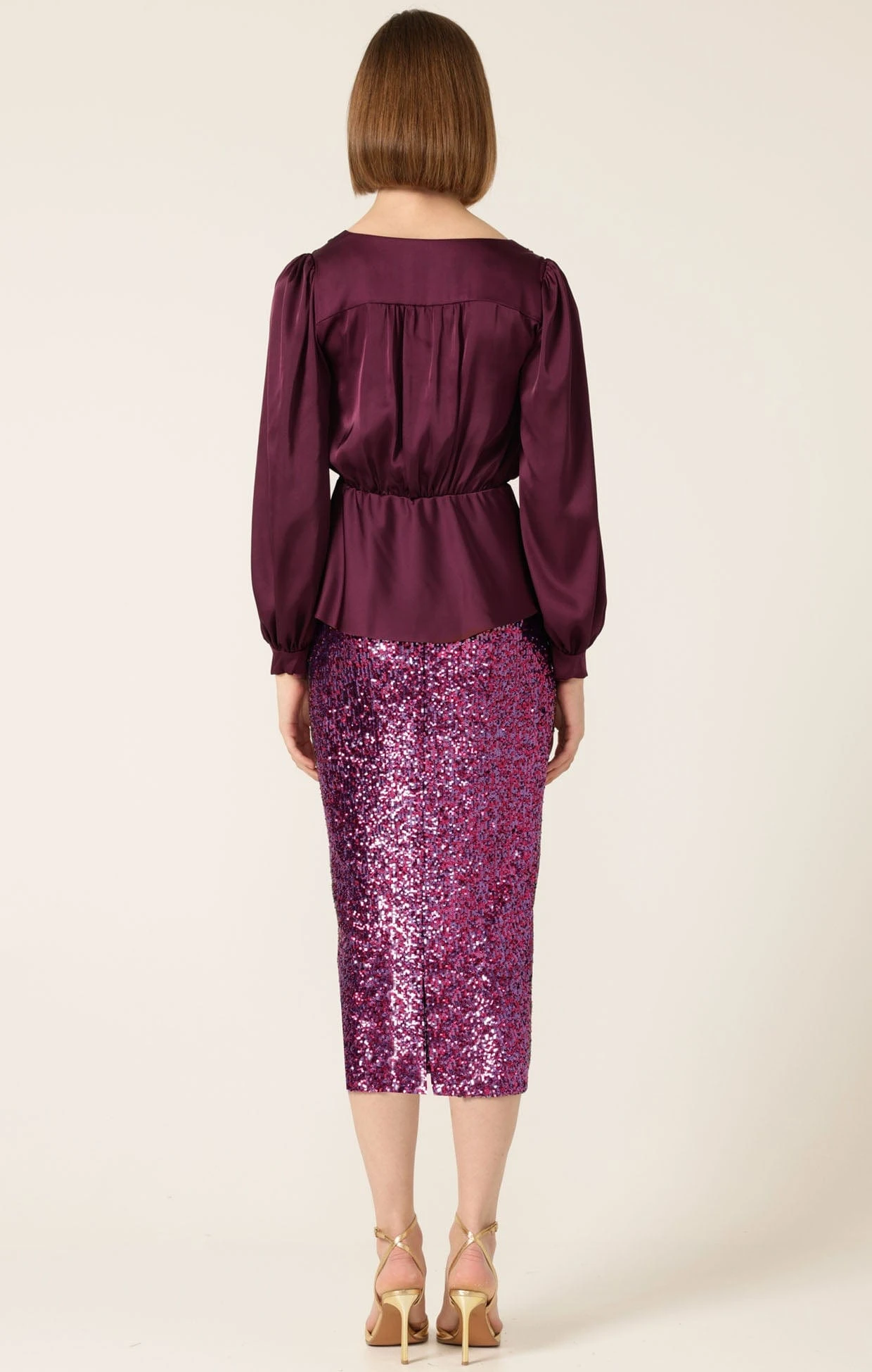 SATIN FAUX WRAP TOP IN CHERRY 9 SATIN FAUX WRAP TOP IN CHERRY - Image 7