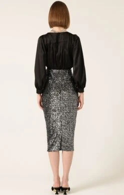 SEQUIN PENCIL SKIRT IN BLACK SILVER -Clothing Discounts Shop LR SATINFAUXWRAPTOPINBLACKWITHSEQUINPENCILSKIRTINBLACKSILVERSEQUIN42 LILYWSK25