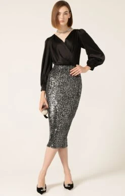 SEQUIN PENCIL SKIRT IN BLACK SILVER -Clothing Discounts Shop LR SATINFAUXWRAPTOPINBLACKWITHSEQUINPENCILSKIRTINBLACKSILVERSEQUIN70 LILYWSK25