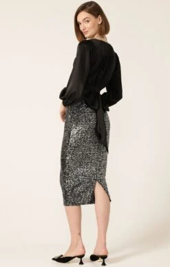 SEQUIN PENCIL SKIRT IN BLACK SILVER -Clothing Discounts Shop LR SATINFAUXWRAPTOPINBLACKWITHSEQUINPENCILSKIRTINBLACKSILVERSEQUIN84 LILYWSK25