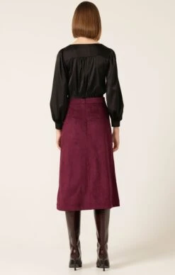 SUEDE A-LINE MIDI SKIRT 16 SUEDE A-LINE MIDI SKIRT -Clothing Discounts Shop LR SATINFAUXWRAPTOPINBLACKWITHSUEDEALINESKIRTINPLUM7 LILYWSK25
