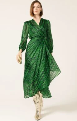 SAVOIR MIDI WRAP DRESS IN NAVY GREEN 14 SAVOIR MIDI WRAP DRESS IN NAVY GREEN -Clothing Discounts Shop LR SAVOIRMIDIWRAPDRESSINNAVYGREENSPOTSTRIPELUREX47 LILYWSK25