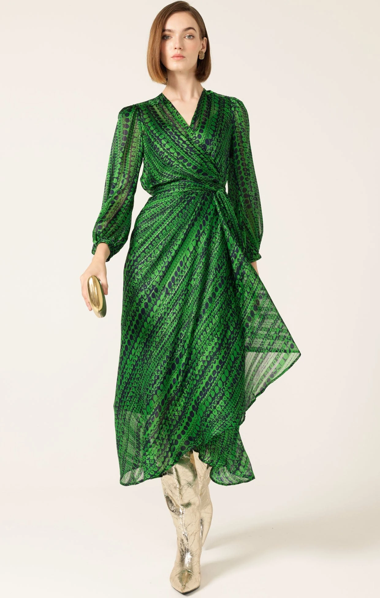 SAVOIR MIDI WRAP DRESS IN NAVY GREEN 6 SAVOIR MIDI WRAP DRESS IN NAVY GREEN - Image 4