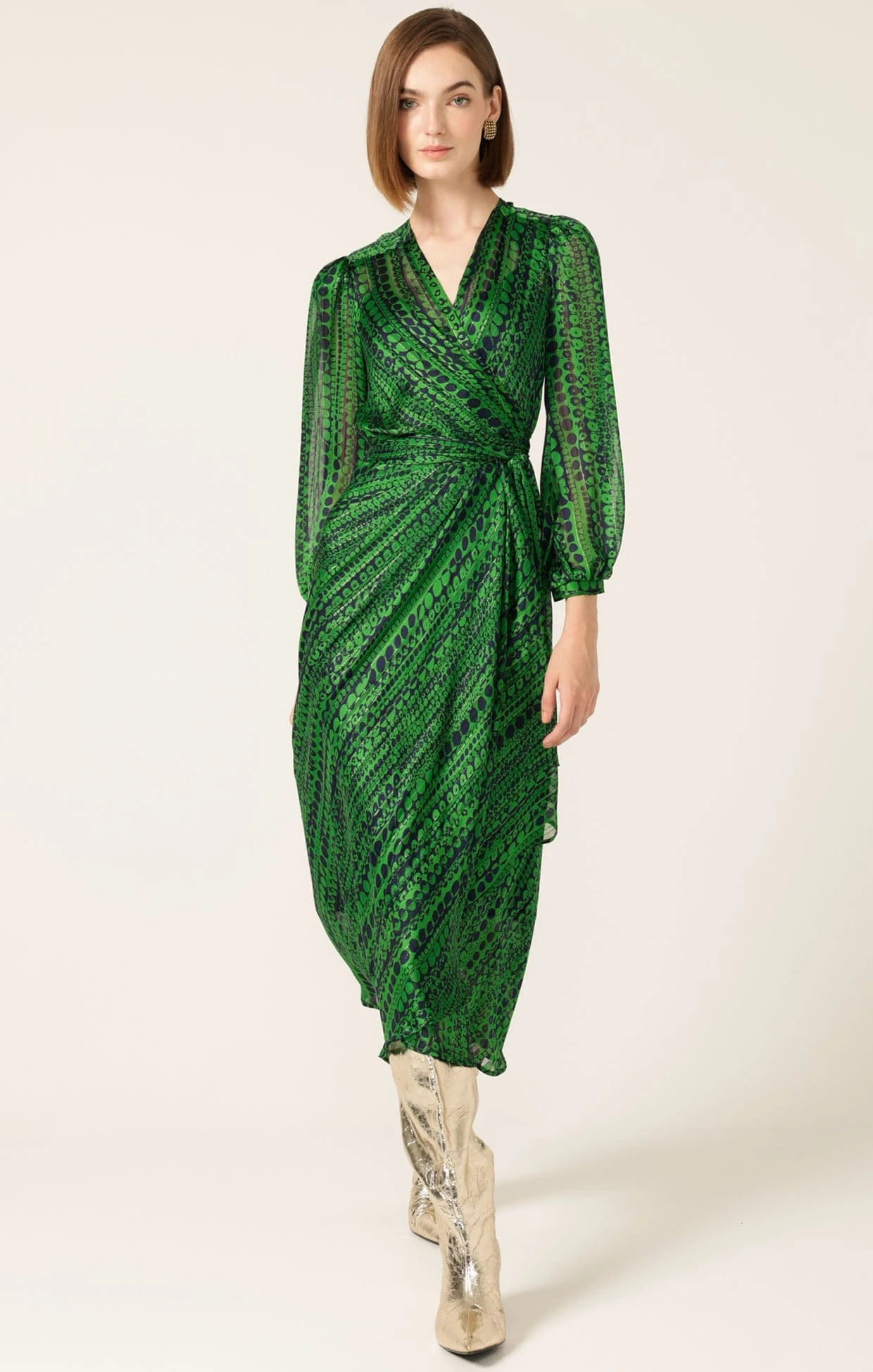 SAVOIR MIDI WRAP DRESS IN NAVY GREEN 5 SAVOIR MIDI WRAP DRESS IN NAVY GREEN - Image 3