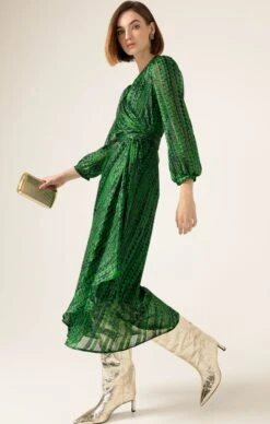 SAVOIR MIDI WRAP DRESS IN NAVY GREEN 15 SAVOIR MIDI WRAP DRESS IN NAVY GREEN -Clothing Discounts Shop LR SAVOIRMIDIWRAPDRESSINNAVYGREENSPOTSTRIPELUREX61 LILYWSK25