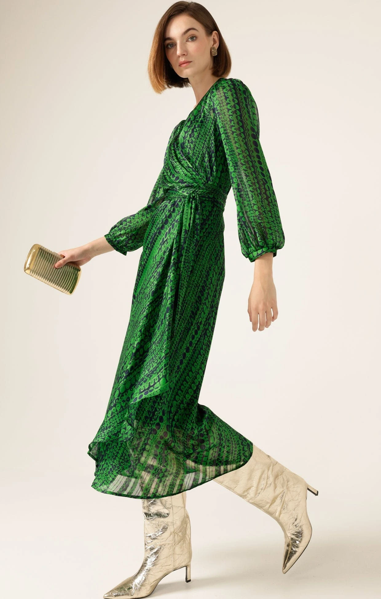 SAVOIR MIDI WRAP DRESS IN NAVY GREEN 7 SAVOIR MIDI WRAP DRESS IN NAVY GREEN - Image 5