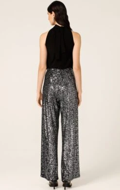 SEQUIN PALAZZO PANT IN BLACK SILVER -Clothing Discounts Shop LR SEQUINPALAZZOPANTINBLACKSILVERSEQUINWITHHIGHNECKTIETOPINBLACK3