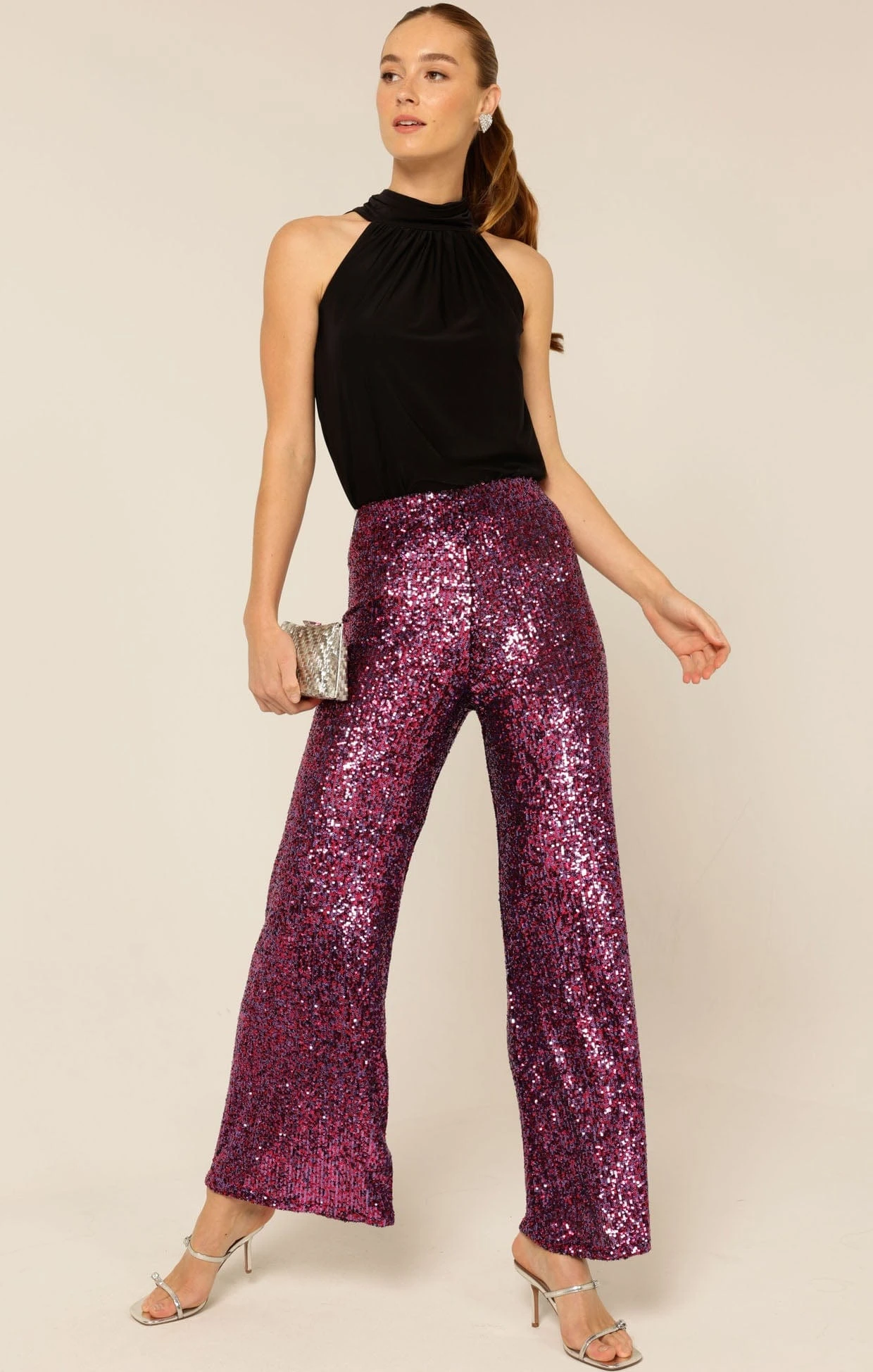 SEQUIN PALAZZO PANT IN PINK MULTI 3 SEQUIN PALAZZO PANT IN PINK MULTI