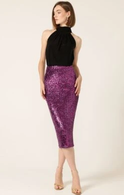 SEQUIN PENCIL SKIRT IN PINK MULTI