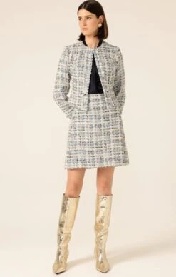 PIXIE PEAK MINI SKIRT -Clothing Discounts Shop LR SHIMMERINGSHORESJACKETWITHPIXIEPEAKMINISKIRTINBLUETWEED6 MADIA25