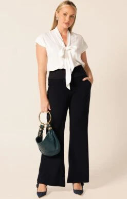 TIE FRONT BLOUSE -Clothing Discounts Shop LR TIEFRONTBLOUSEINIVORYWITHCLASSICTROUSERINNAVYCURVE2 BLC25