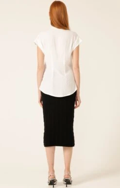 TIE FRONT BLOUSE -Clothing Discounts Shop LR TIEFRONTBLOUSEINWHITEWITHCHEVRONKNITPENCILSKIRTINBLACK1 JULIASKC25