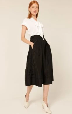 TIE FRONT BLOUSE -Clothing Discounts Shop LR TIEFRONTBLOUSEINWHITEWITHPLEATEDSKIRTINBLACK41 JULIASKC25