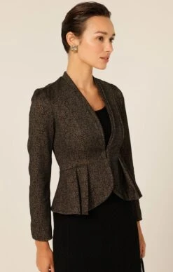 VICTOR PEPLUM JACKET 14 VICTOR PEPLUM JACKET -Clothing Discounts Shop LR VICTORPEPLUMJACKETINBLACKBRONZEWITHCHEVRONKNITFLAREDSKIRTINBLACK46 MIASKW25