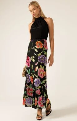 NIGHT FLOWER BIAS SKIRT 13 NIGHT FLOWER BIAS SKIRT -Clothing Discounts Shop LR YEJIBIASSKIRTINBLACKMULTILUREXFLORALWITHHIGHNECKTIETOPINBLACK51 KAROLINAWCK25