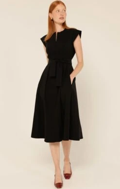 ZIP FRONT FIT AND FLARE DRESS