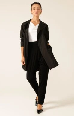 NOIR TRENCH 15 NOIR TRENCH -Clothing Discounts Shop NOIRTRENCHWITHCOWLPEPLUMTOPINWHITEWITHJERSEYDRAPEPANTINBLACK 18 MIASKW25