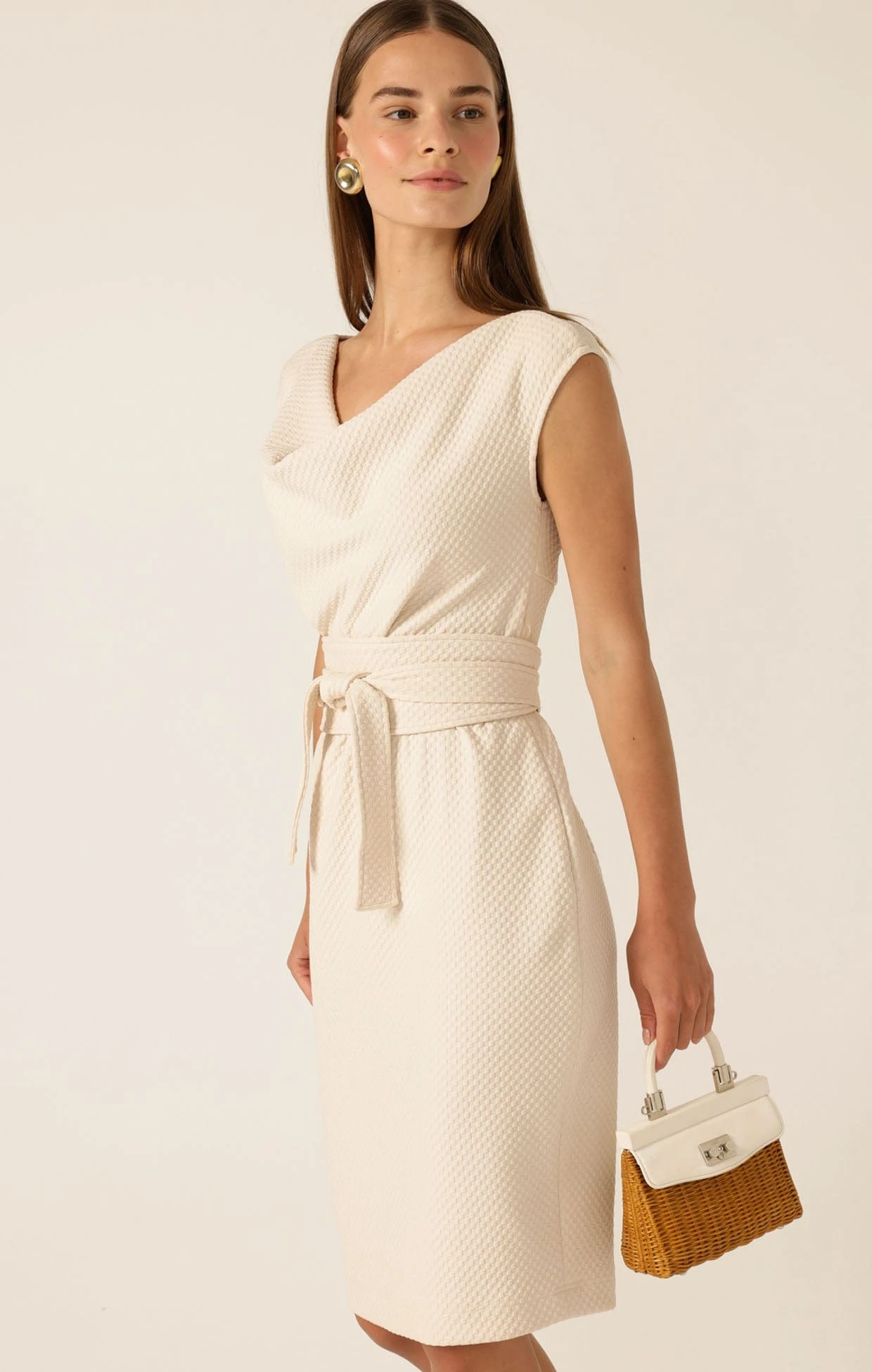 CHECKER COWL DRESS IN OATMEAL 7 CHECKER COWL DRESS IN OATMEAL - Image 5