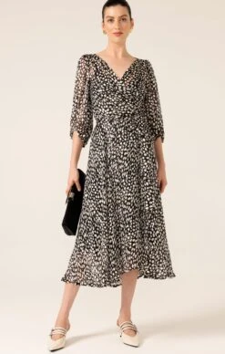CLOUDLAND WRAP DRESS IN BLACK WHITE SPOT 11 CLOUDLAND WRAP DRESS IN BLACK WHITE SPOT -Clothing Discounts Shop cloudland wrap dress in black white spot dresses KADANZSS24