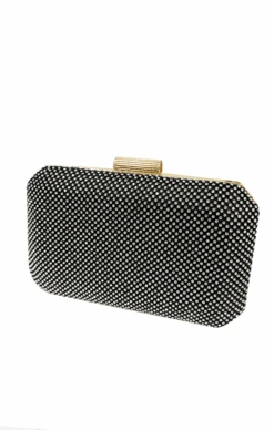 DIAMANTE MESH STRUCTURED CLUTCH BAG IN BLACK