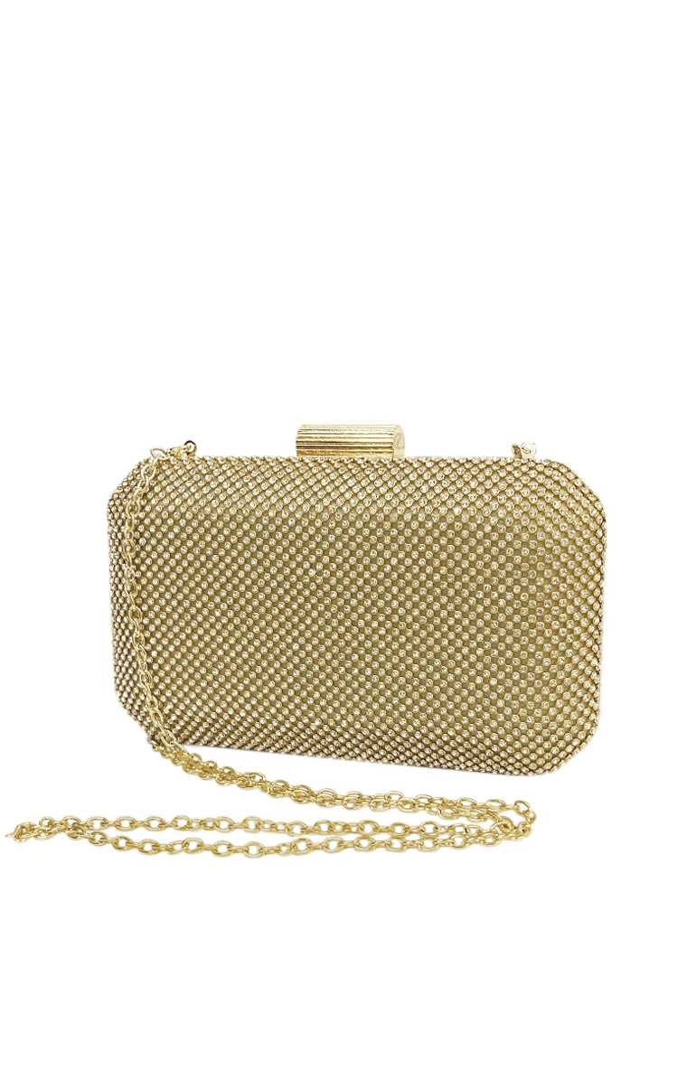 DIAMANTE MESH STRUCTURED CLUTCH BAG IN GOLD 4 DIAMANTE MESH STRUCTURED CLUTCH BAG IN GOLD - Image 2