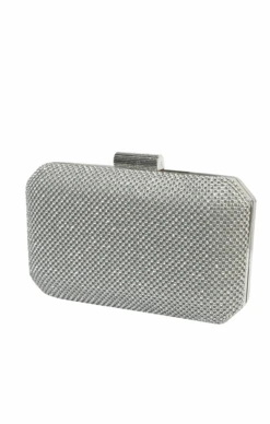 DIAMANTE MESH STRUCTURED CLUTCH BAG IN SILVER