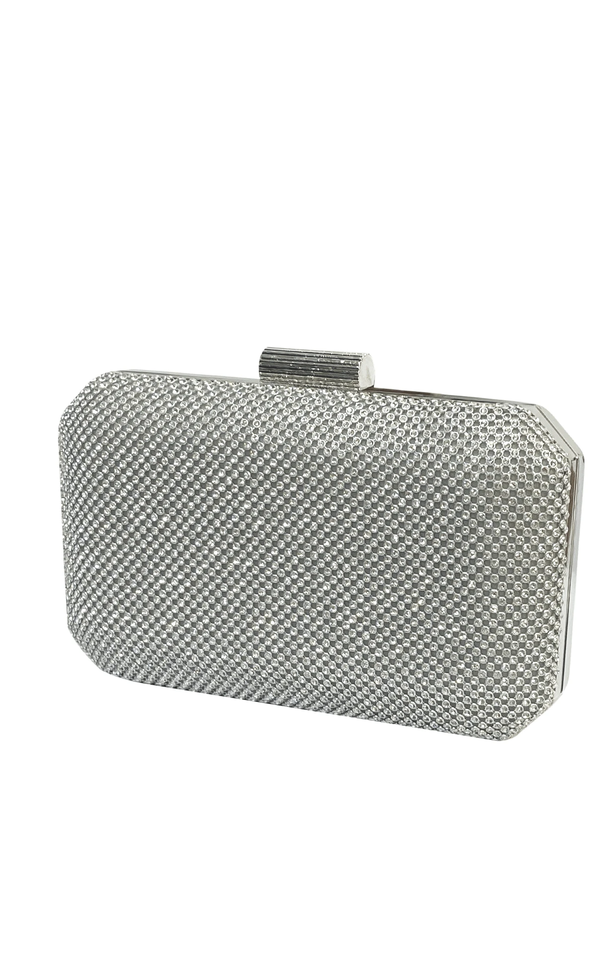 DIAMANTE MESH STRUCTURED CLUTCH BAG IN SILVER 3 DIAMANTE MESH STRUCTURED CLUTCH BAG IN SILVER