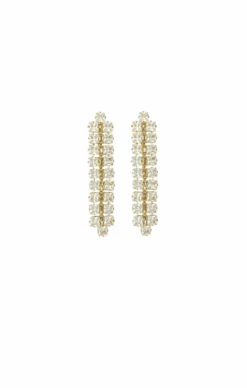 DIAMANTE PANEL DROP EARRINGS IN GOLD