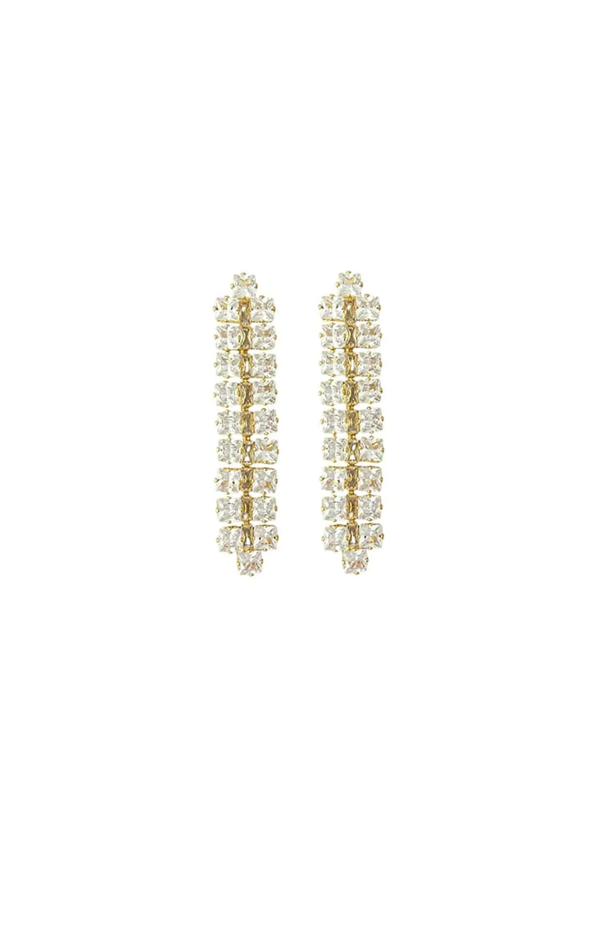 DIAMANTE PANEL DROP EARRINGS IN GOLD 3 DIAMANTE PANEL DROP EARRINGS IN GOLD