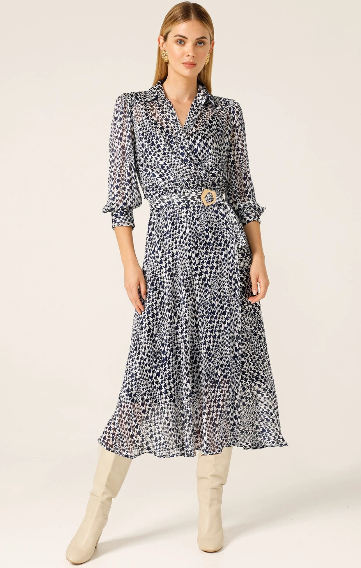 HERRINGBONE DRESS IN NAVY WHITE CHECK 3 HERRINGBONE DRESS IN NAVY WHITE CHECK