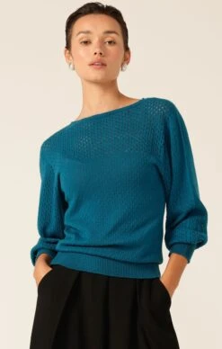 LONG SLEEVE RIPPLE KNIT TOP IN CERULEAN BLUE 13 LONG SLEEVE RIPPLE KNIT TOP IN CERULEAN BLUE -Clothing Discounts Shop long sleeve ripple knit top in cerulean blue knitwear MIASKW25