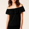 OFF SHOULDER FRILL TOP IN BLACK 2 OFF SHOULDER FRILL TOP IN BLACK -Clothing Discounts Shop off shoulder frill top in black tops multi occasion 44700939714809